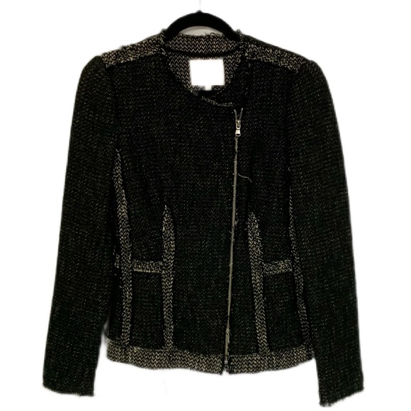 Rebecca Taylor SZ 4 Black/Gray Exposed Seams Zippered Front Blazer - Picture 2 of 8